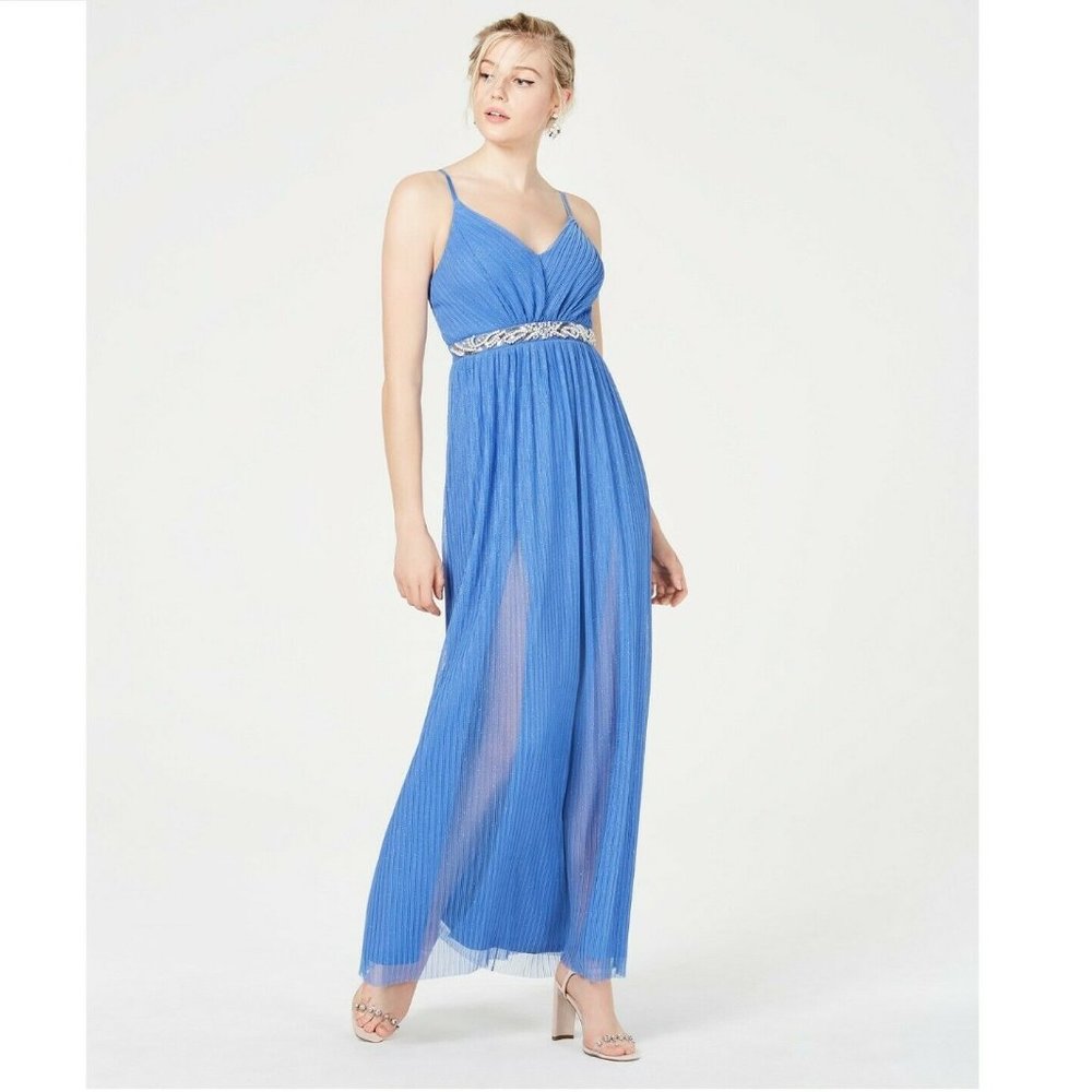 BCX 1 Periwinkle Blue Straps Glitter Gown NWT T30